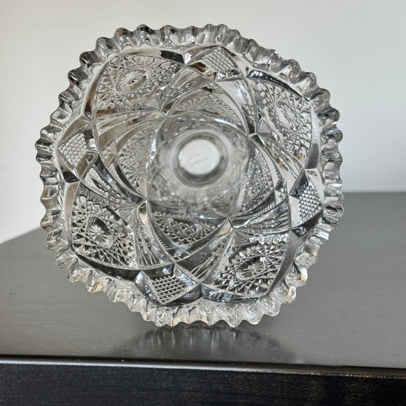 Antique Imperial Glass Sawtooth Hobstar Trumpet Vase NUCUT Maker's Mark - Picture 7 of 7